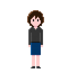黒シャツとタイトスカートを着た茶髪の女性のドット絵 | ピクセルアート | シックでスタイリッシュなビジネススタイル