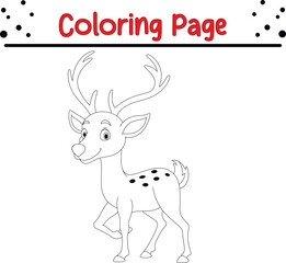 Cute Deer coloring book page. Jungle animal coloring page.