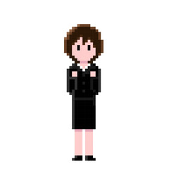 リクルートスーツの女性がガッツポーズをするドット絵 | ピクセルアート | 就活・ビジネスシーン