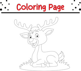Happy Deer coloring book page. Jungle animal coloring page.