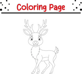 Happy Deer coloring book page. Jungle animal coloring page.