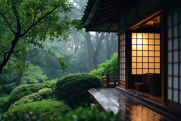P A traditional Japanese tea house nestled in