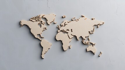 Beige Textured World Map on Light Gray Background