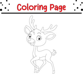 Happy Deer coloring book page. Jungle animal coloring page.