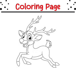 Happy Deer coloring book page. Jungle animal coloring page.