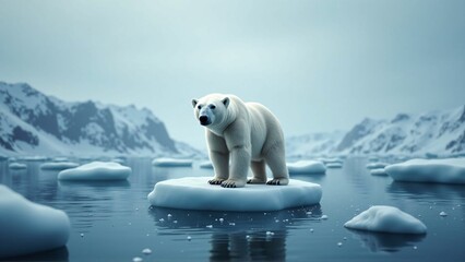 Polar Bear Standing on a Melting Iceberg – Climate Change and Wildlife Conservation Concept