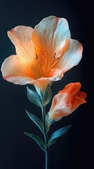 Beautiful orange lily flower in bloom with a budding flower, set against a dark background