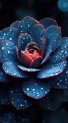 Close-up of a vibrant succulent with water droplets, showcasing intricate details and colors