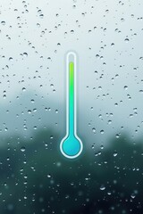 Thermometer on rainy window for temperature measurement and weather monitoring websites