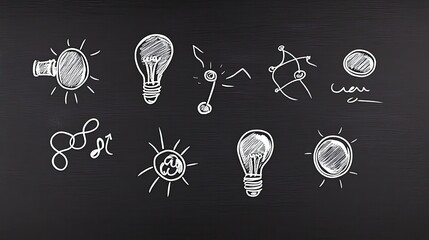 Hand-drawn light bulb sketches on a chalkboard, showcasing creativity and innovation in design