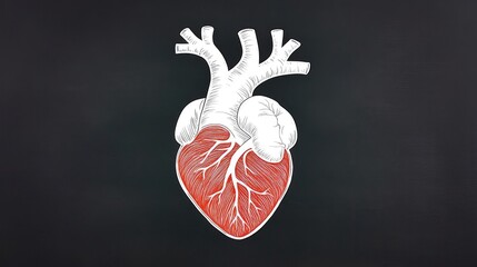 Detailed illustration of a human heart showcasing arteries and veins with a minimalist background