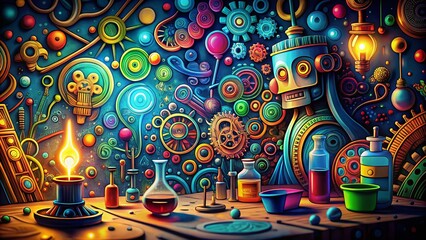 Low Light Science Education Doodles: Biology, Math, Physics, Chemistry & Robotics