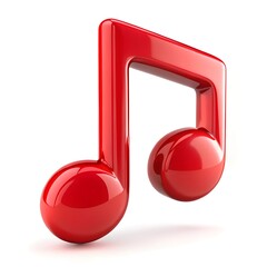 3D Music Note Red Sign on white background
