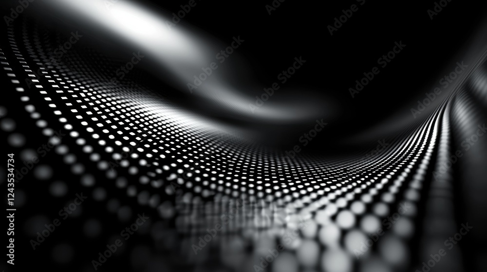 Poster a mesmerizing abstract pattern of white dots on a dark background, creating a sense of depth and flu