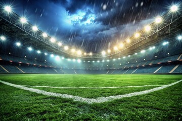 Low Light Soccer Field, Wet Grass, Night Game, Stadium Lights, Sports Photography
