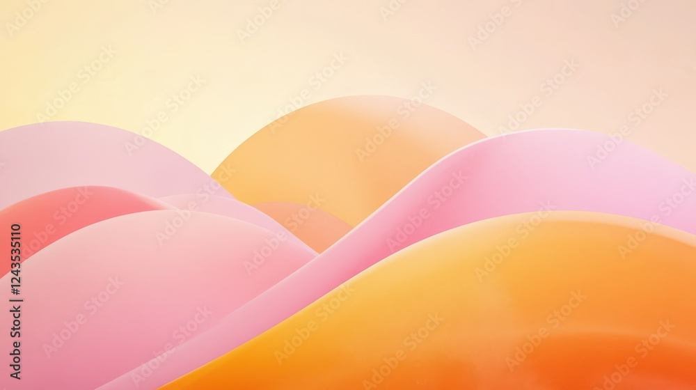 Poster Minimalist design featuring amber and pink shapes with soft edges on a smooth background