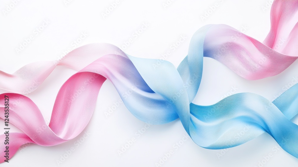 Poster elegant curving ribbon in soft pink and blue tones against a minimalist background creates a serene 
