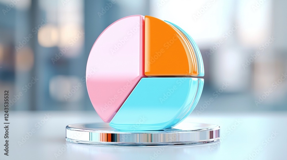 Poster a colorful 3d pie chart model displaying four segments, representing data visualization and analysis