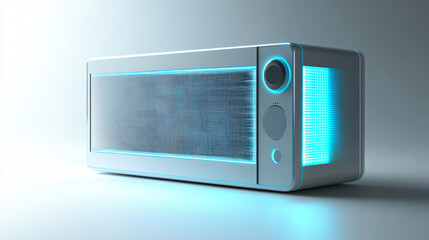 Fototapeta premium Sleek Digital Radio with Touch Controls and Glowing Frequency Panel Fades In Highlighting Design