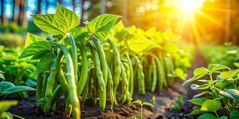 Obraz premium Lush Green Beans & Asparagus Bean Sprouts in Urban Community Garden