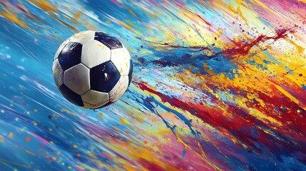 Abstract Colorful Soccer Ball Painting Dynamic Sports Action Artwork