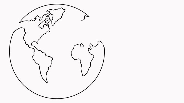 World map with flying paper airplane one line art animation. Continuous Earth globe line drawing animated video.