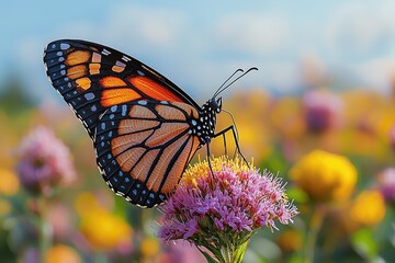 Fototapeta premium Monarch Butterfly Feeding on a Pink Flower