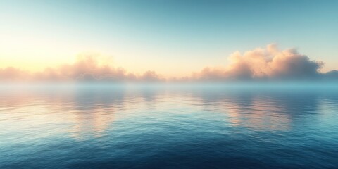 Fototapeta premium Tranquil Sunrise Over Misty Ocean: A Serene Seascape