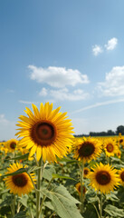 Obraz premium Yellow sunflower field - wallpaper. with white shades