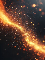 Fototapeta premium Golden Sparkles Flowing Through Dark Space