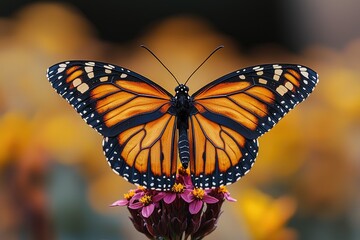 Monarch Butterfly Resting on Vibrant Purple Flowers