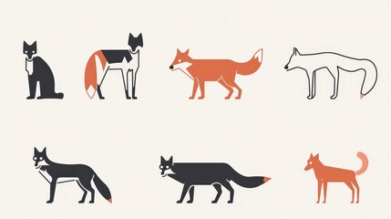 Obraz premium Stylized Fox Illustrations in Various Poses and Color Schemes