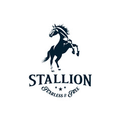 Majestic rearing horse logo - powerful stallion in dynamic pose, monochrome vector design