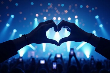Exciting Live Concert with Fans Forming a Heart Gesture – Idol Performance and Enthusiastic Music Lovers