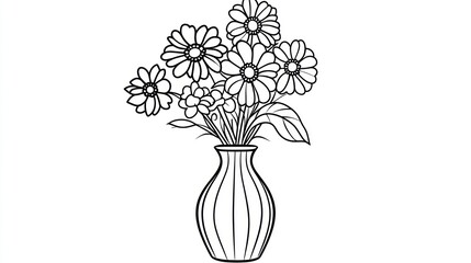 Simple line drawing of daisies in a vase © Zeva