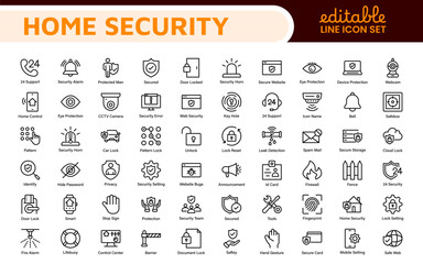 Home Security Icon Set. A comprehensive collection of icons focused on safety and protection, perfect for enhancing security apps, websites, and marketing materials aimed at home safety solutions.
