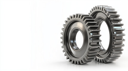 Two metal gears on white background