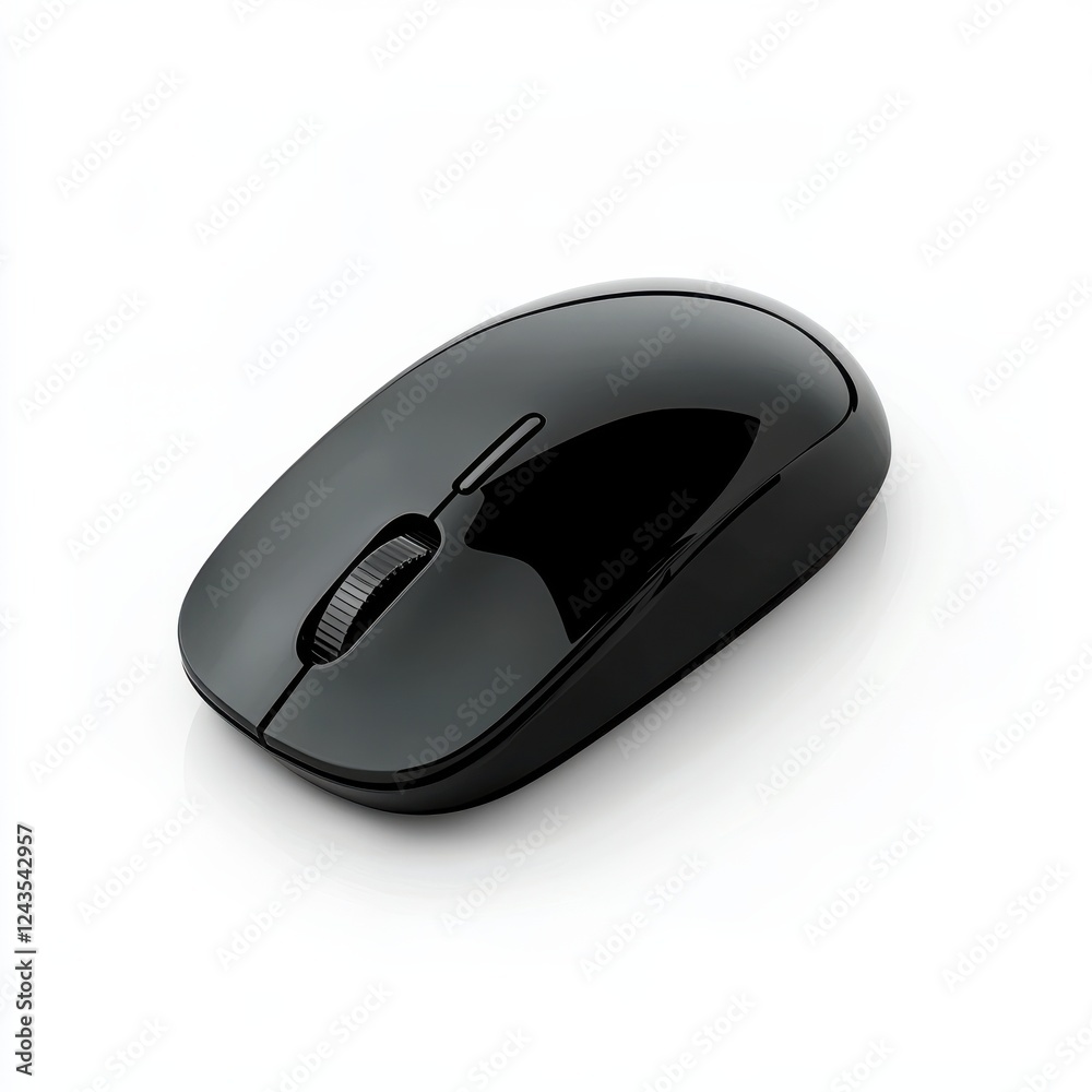 Fototapete sleek black wireless computer mouse resting on a clean white surface ready for use in a modern works