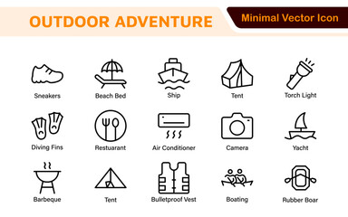 Adventure Icon Set. An exciting collection of icons that captures the spirit of exploration, perfect for travel apps, outdoor websites, and promotional materials for adventure and thrill-seeking.