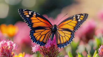 Fototapeta premium Monarch Butterfly on Pink Flower in Garden
