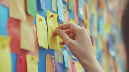 Hope Illuminated Yellow Flyers Pinned by Diverse Hands on a Bulletin Board Against Racial Discrimination