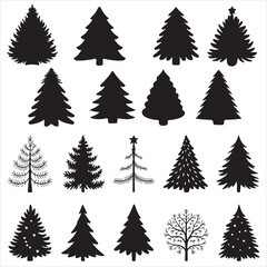set of Christmas tree silhouette	