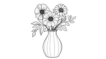 Simple line drawing of flowers in vase (2) © Zeva
