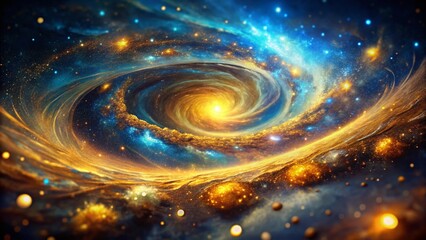 Obraz premium Magical Blue and Gold Galaxy: Cosmic Nebula Art, Celestial Starfield