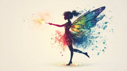 Enchanting Fairy with Colorful Wings and Magic Wand in Motion