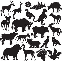 Black and White Silhouettes of Various Wild Animals