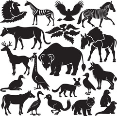 Black and White Silhouettes of Various Wild Animals