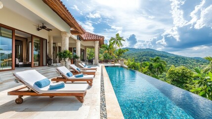 Fototapeta premium Luxurious Villa with Infinity Pool and Scenic Mountain View