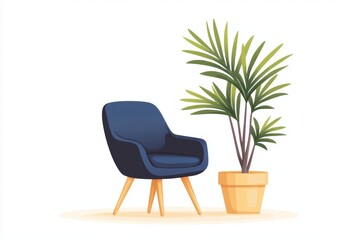 Modern Living Room Interior Design Featuring Stylish Chair and Indoor Plant