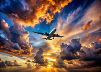 Majestic Airplane Soaring Through Cloudy Skies: A Stunning Aerial View